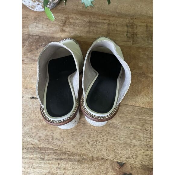 Tibi White Leather Open Toe Mules Cork Block Heel Sandals Size 39 US 8.5 - Picture 5 of 8